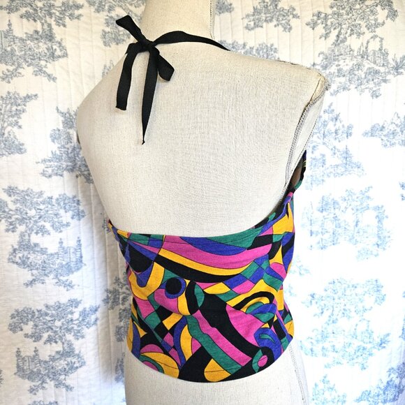 Size Medium Retro Halter Top Vintage Fabric Jewel Tone NEW - Picture 6 of 6